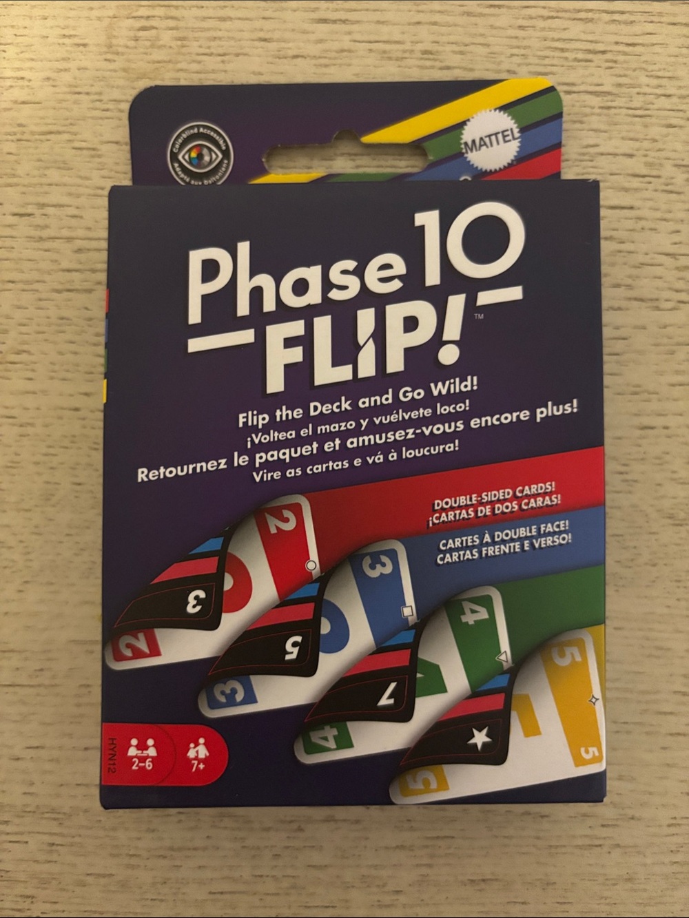 Mattel Phase 10 Flip! Card Game - Purple, Red, Blue, Green, Yellow